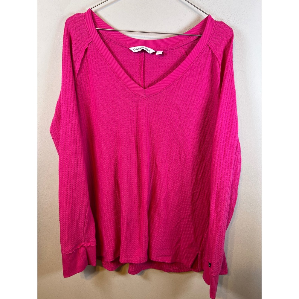Calvin Klein Womens Thermal Top Waffle Knit Pink XL